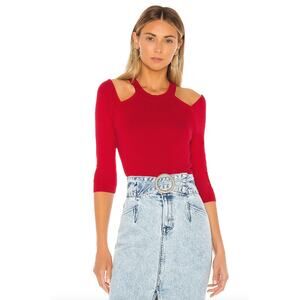 NBD Spicy Red Prate Shoulder Cut-Out 3/4 Sleeve Ribbed Knit Sweater Size Large